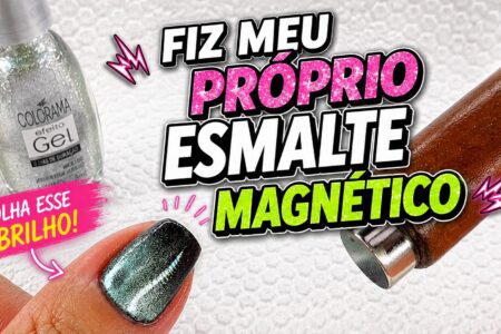 Esmalte magnético caseiro com pó Cat Eye e top coat Colorama Brilho Diamante