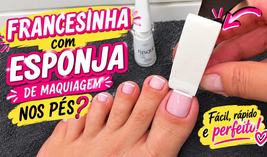 Francesinha com esponja de maquiagem nos pés