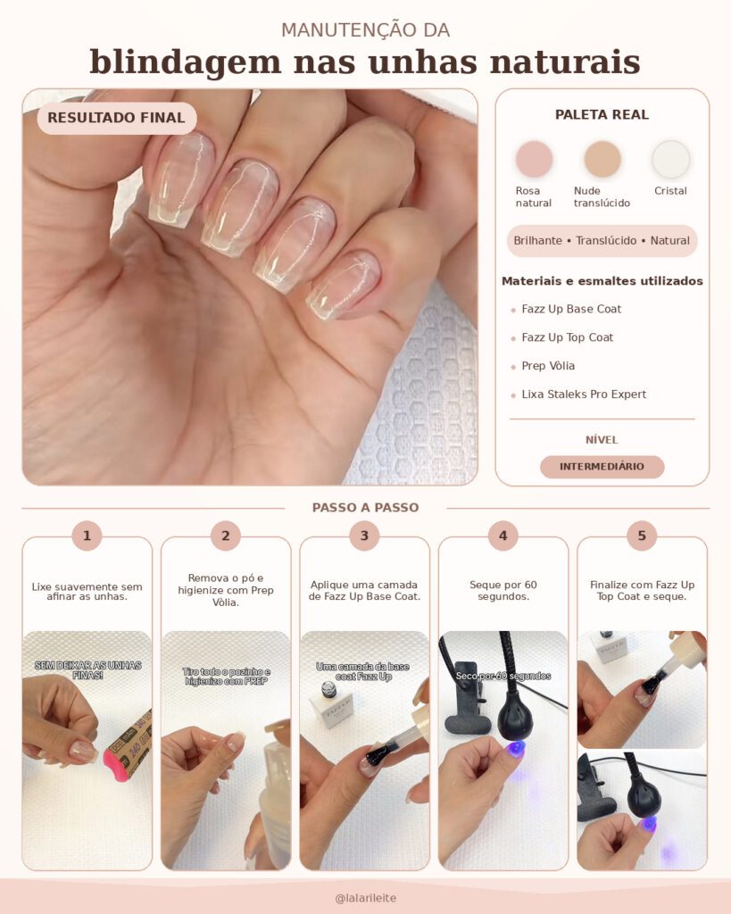 Manutenção da blindagem nas unhas naturais