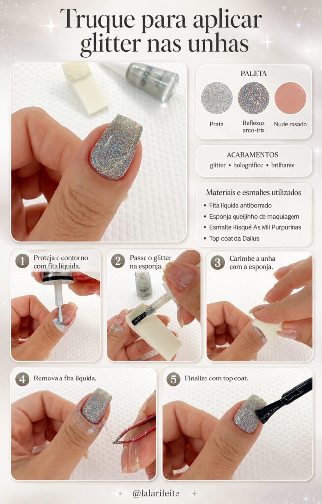 Truque para aplicar glitter nas unhas