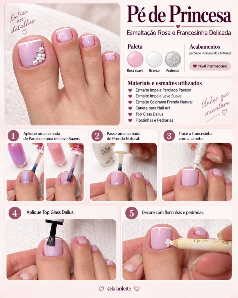 Pé de Princesa — Esmaltação Rosa e Francesinha Delicada