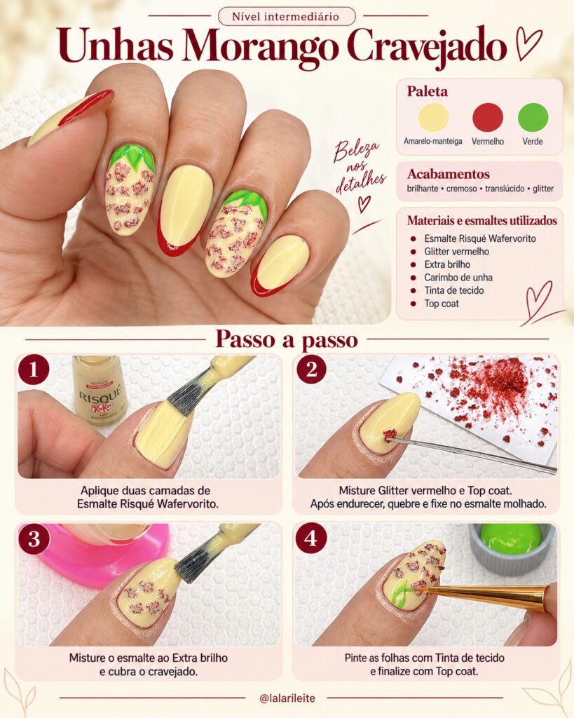 Unhas Morango Cravejado