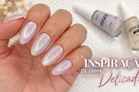 Unha lilás delicada com flakes: combinação com Risqué Ninfa