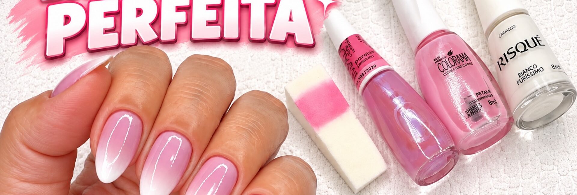 Unhas baby boomer com degradê rosinha e pontinha branca
