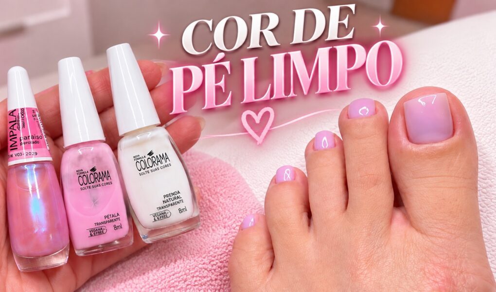 Unha cor de pé limpo: esmaltação delicada com fundo rosado