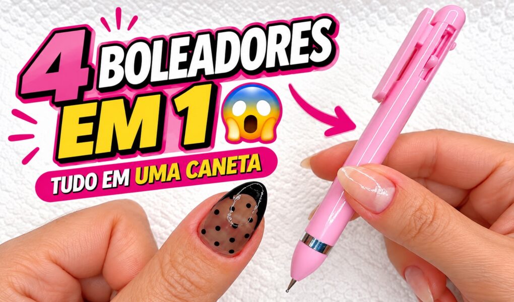 Caneta boleadora 4 em 1 para fazer poá nas unhas