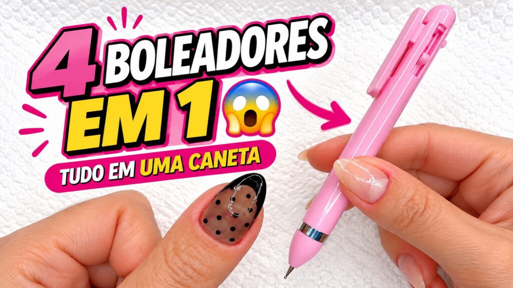 Caneta boleadora 4 em 1 para fazer poá nas unhas