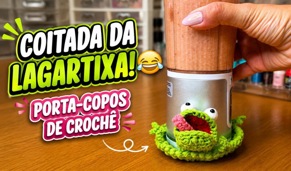 Porta-copos de crochê em formato de lagartixa: um achadinho divertido para a mesa