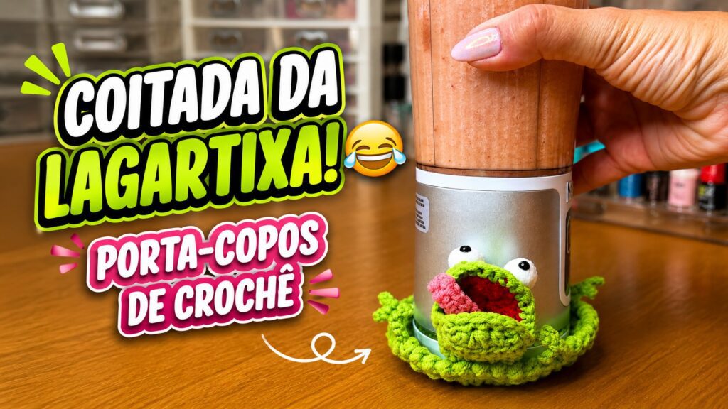 Porta-copos de crochê em formato de lagartixa: um achadinho divertido para a mesa
