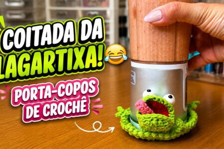 Porta-copos de crochê em formato de lagartixa: um achadinho divertido para a mesa