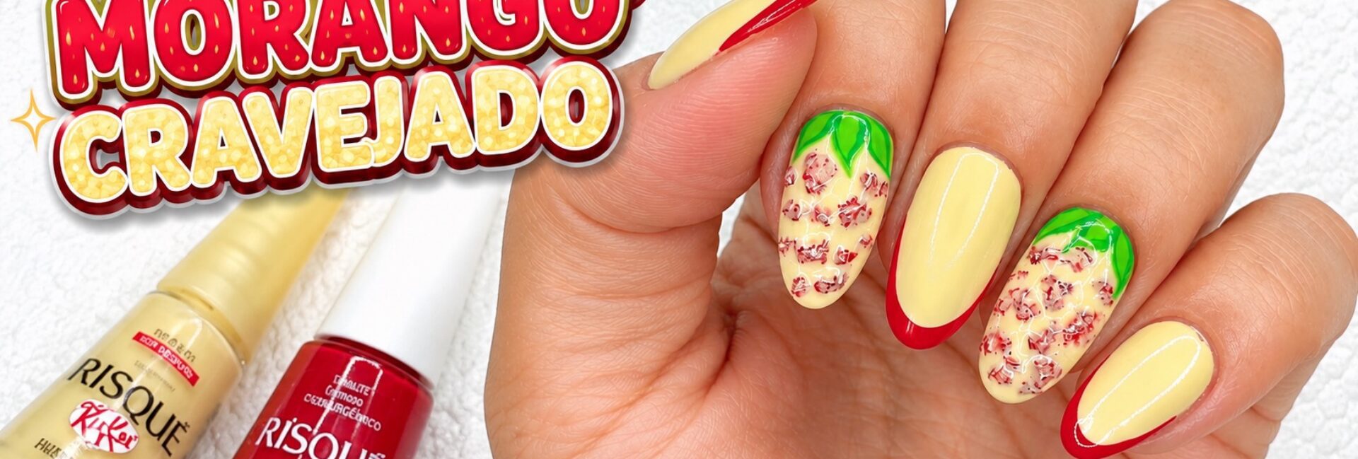 Unhas morango cravejado: a combinação criativa com francesinha vermelha