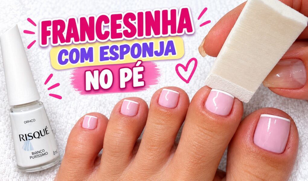 Francesinha nas unhas dos pés com esponjinha