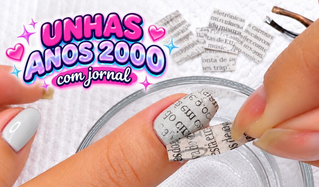 Unhas anos 2000 com jornal: como transferir as letrinhas