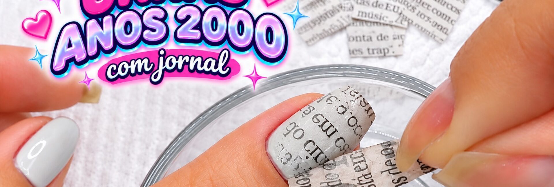 Unhas anos 2000 com jornal: como transferir as letrinhas