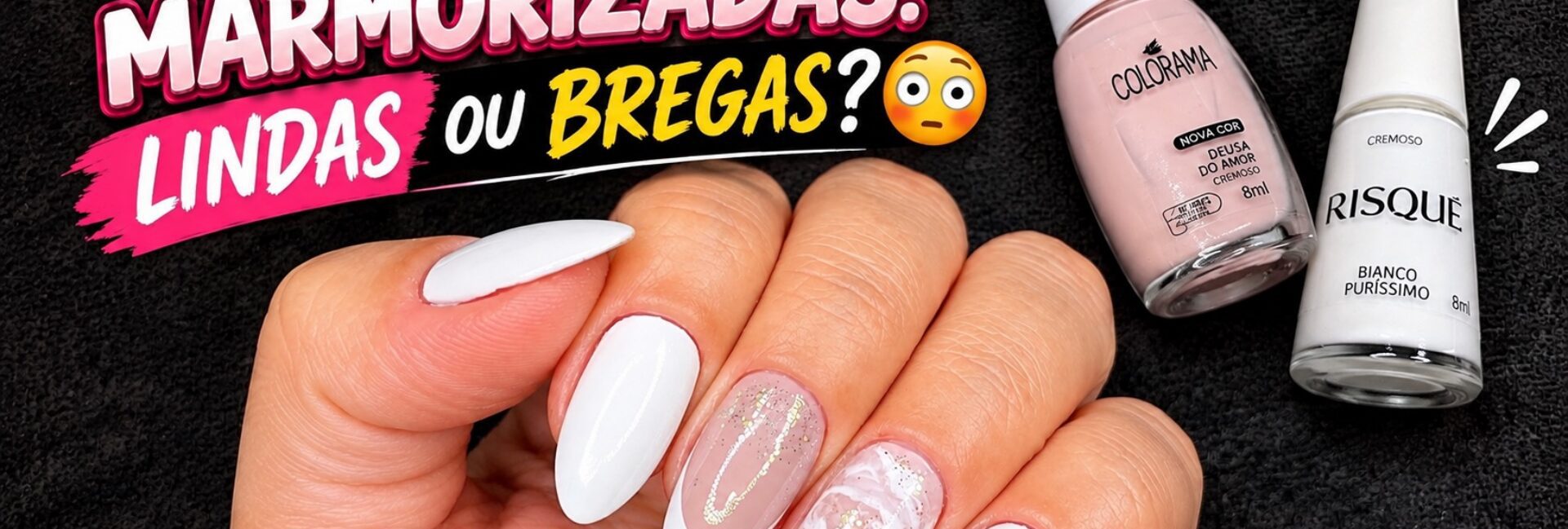 Unhas marmorizadas com francesinha curvada